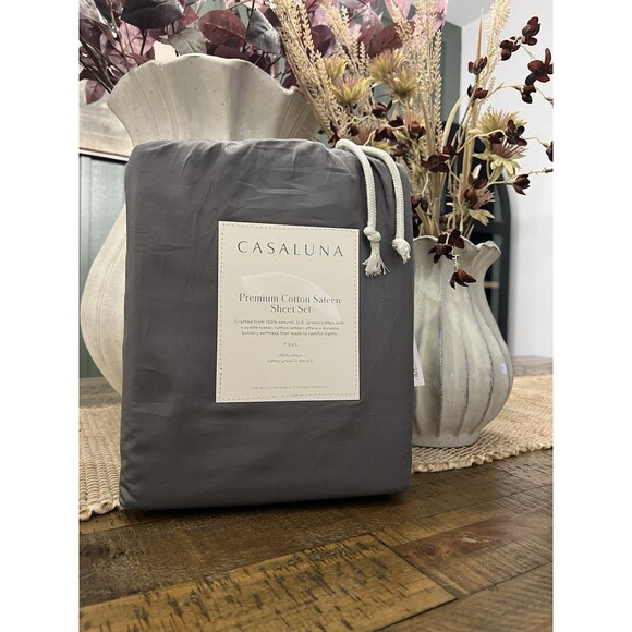 Full 600 Thread Count Sateen Sheet Set Dark Gray - Casaluna NEW - Picture 1 of 7